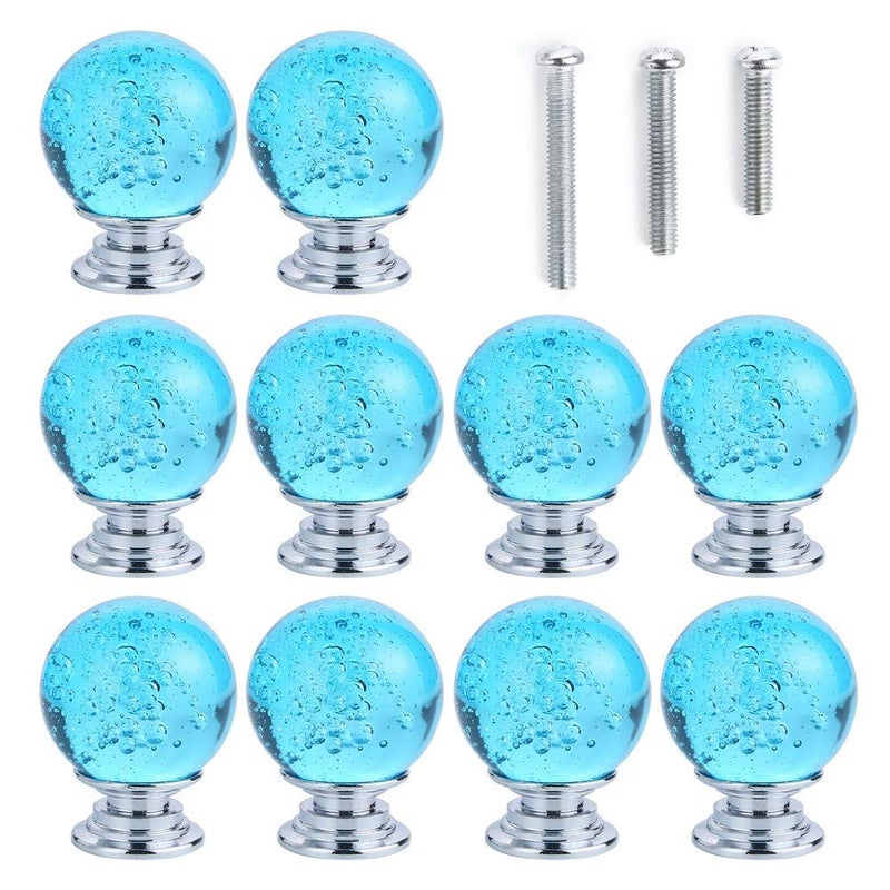 IEIK10 PCS Crystal Cabinet Knobs Azure Blue Round Glass Bubbles Knobs Smooth Drawer Pulls Handle for Home, Cabinet, Drawer and Dresser with 3 Different Size Screws, 30MM (Aqua Blue) - Image 4